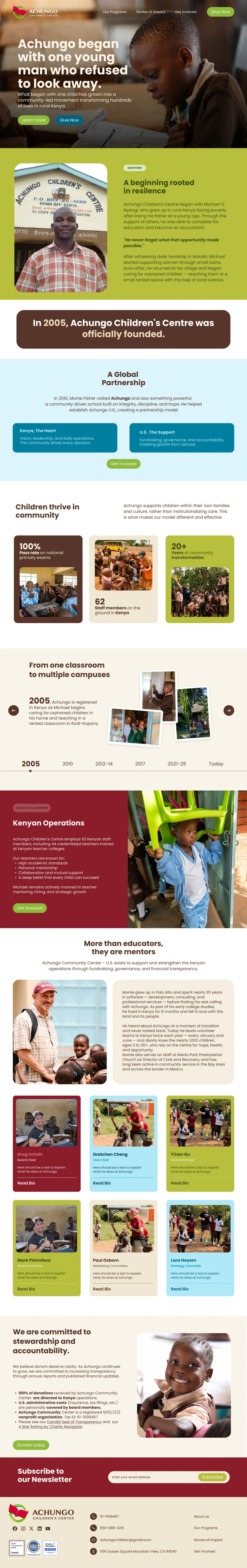 Achungo Our Story page, full length