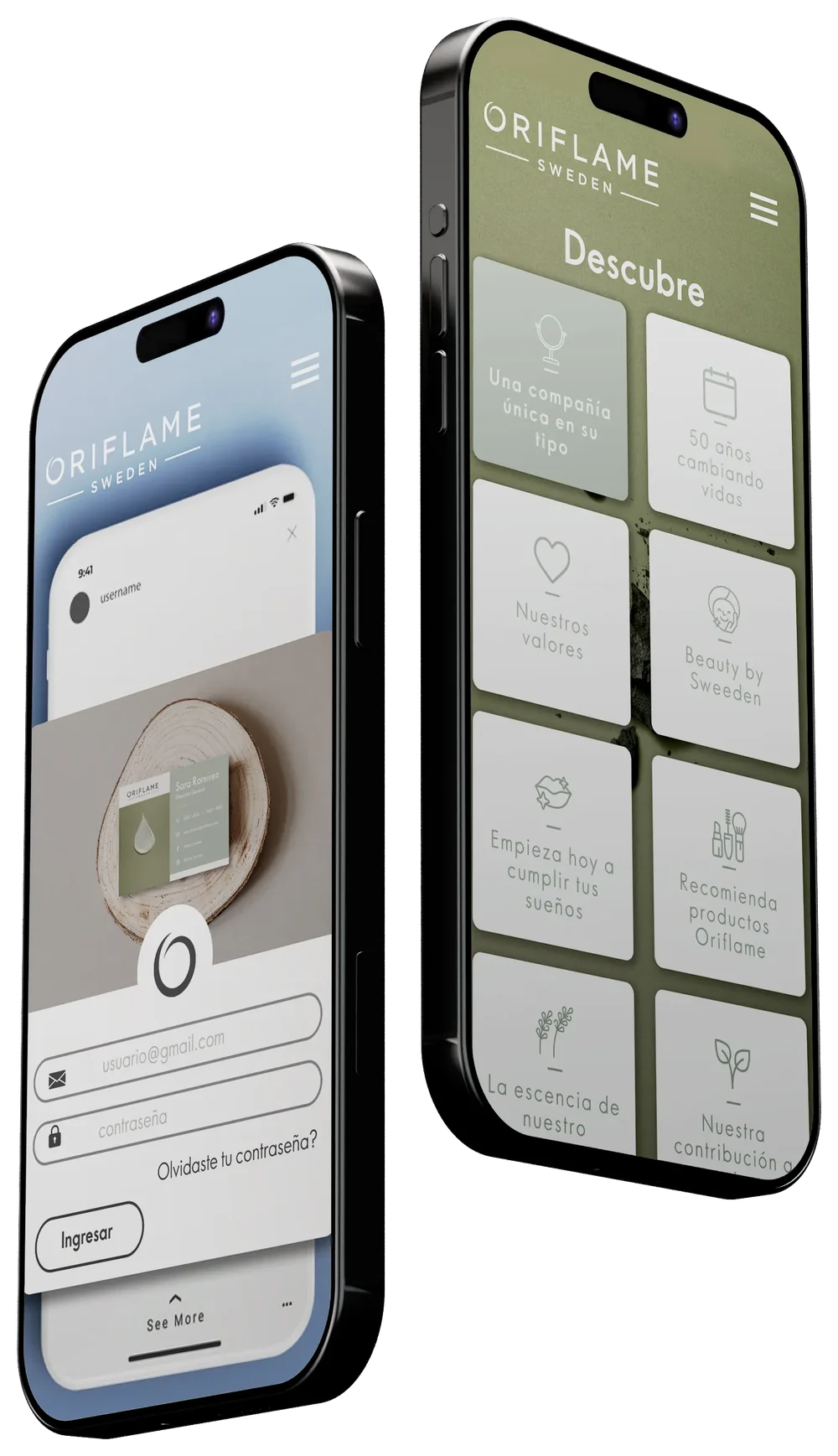 Oriflame brand book on two phones
