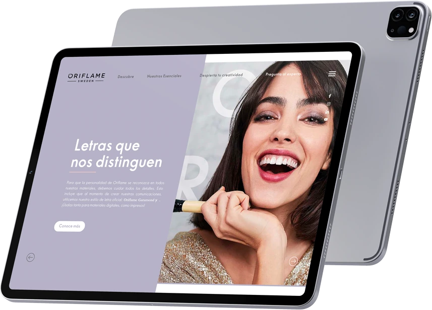 Oriflame typography page on a tablet