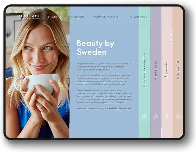 Beauty by Sweden page on a tablet