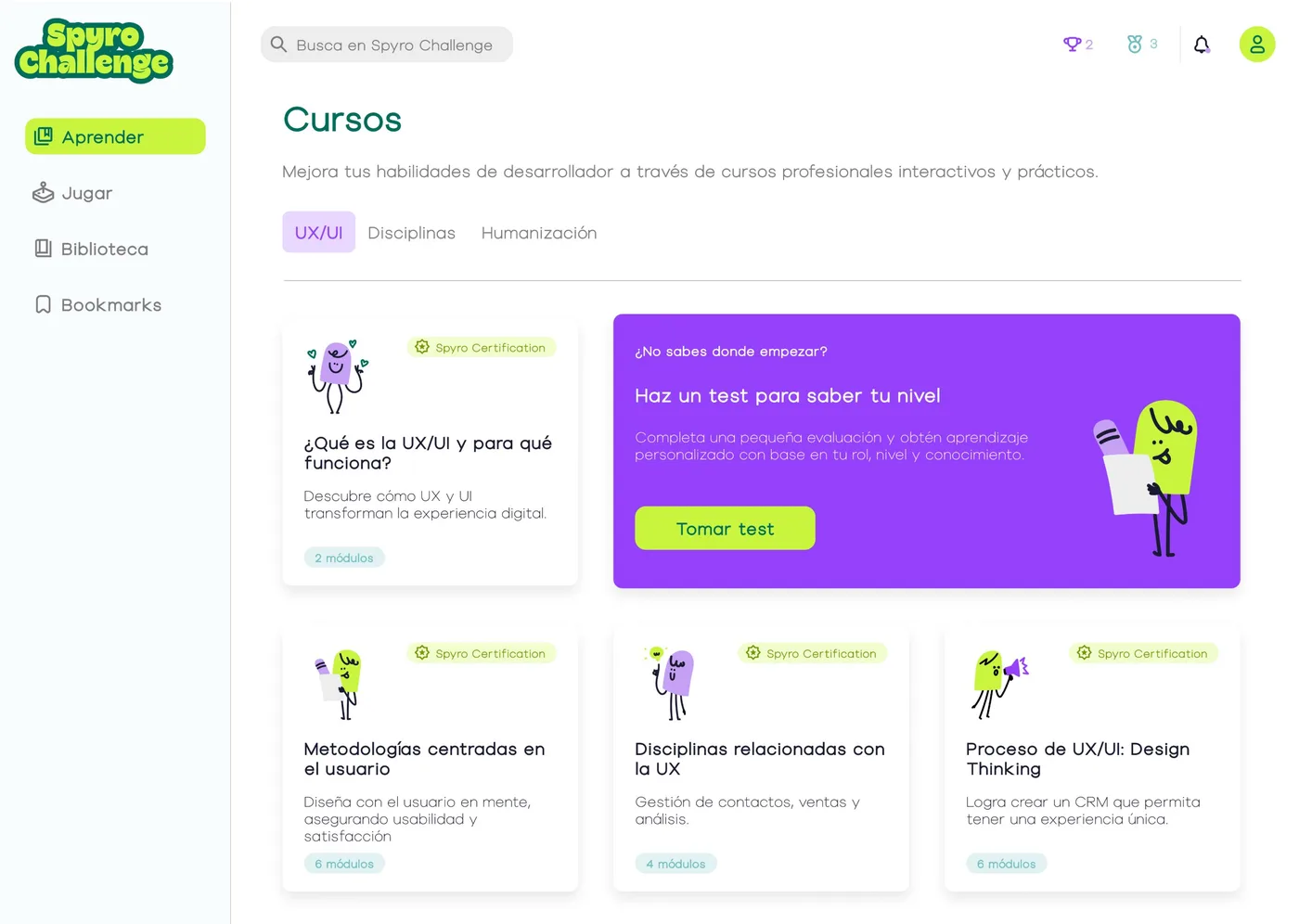 Courses page