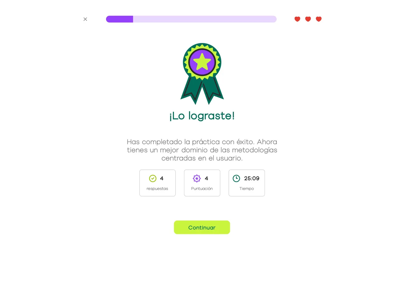 Completion screen